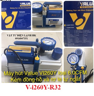 Máy hút chân không Hai cấp VALUE 4.0 6.0 CFM V-i240Y-R32 V-i260Y-R32 4.0c 6.0c 4cfm 6cfm - Có đồng hồ