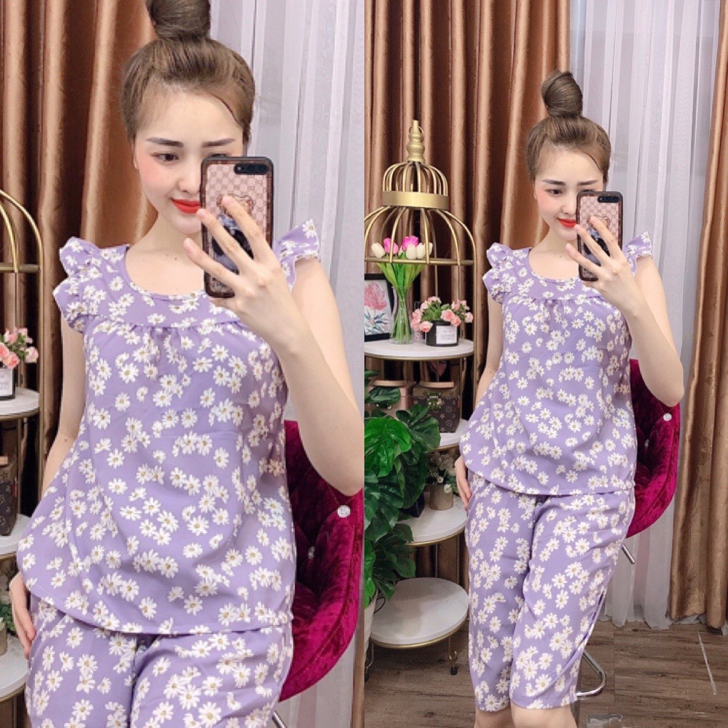 ĐỒ BỘ LỤA LỬNG MẶC NHÀ HỌA TIẾT HOA NHÍ  (ẢNH THẬT) CÓ SIZE 40-75KG - LUA21