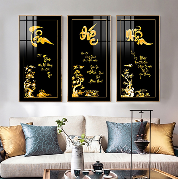 Tranh laminate tráng gương - tranh treo tường quà tặng - chữ thư pháp tâm đức nhẫn 02