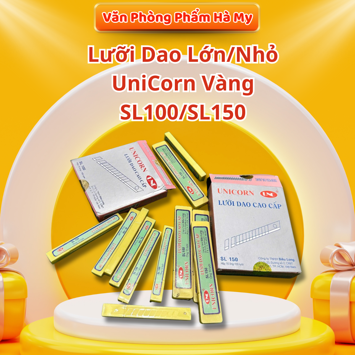 Hộp 10 Lưỡi Dao Lớn/Nhỏ UniCorn Vàng SL100/SL150