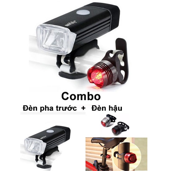 Đèn pha xe đạp Machfally Tặng đèn hậu xe đạp