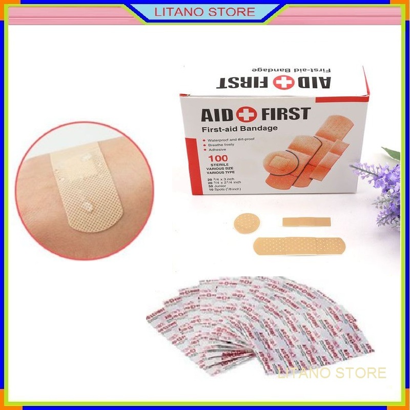 Băng gạc y tế, băng dán cá nhân bảo vệ vết thương hộp 100 miếng
