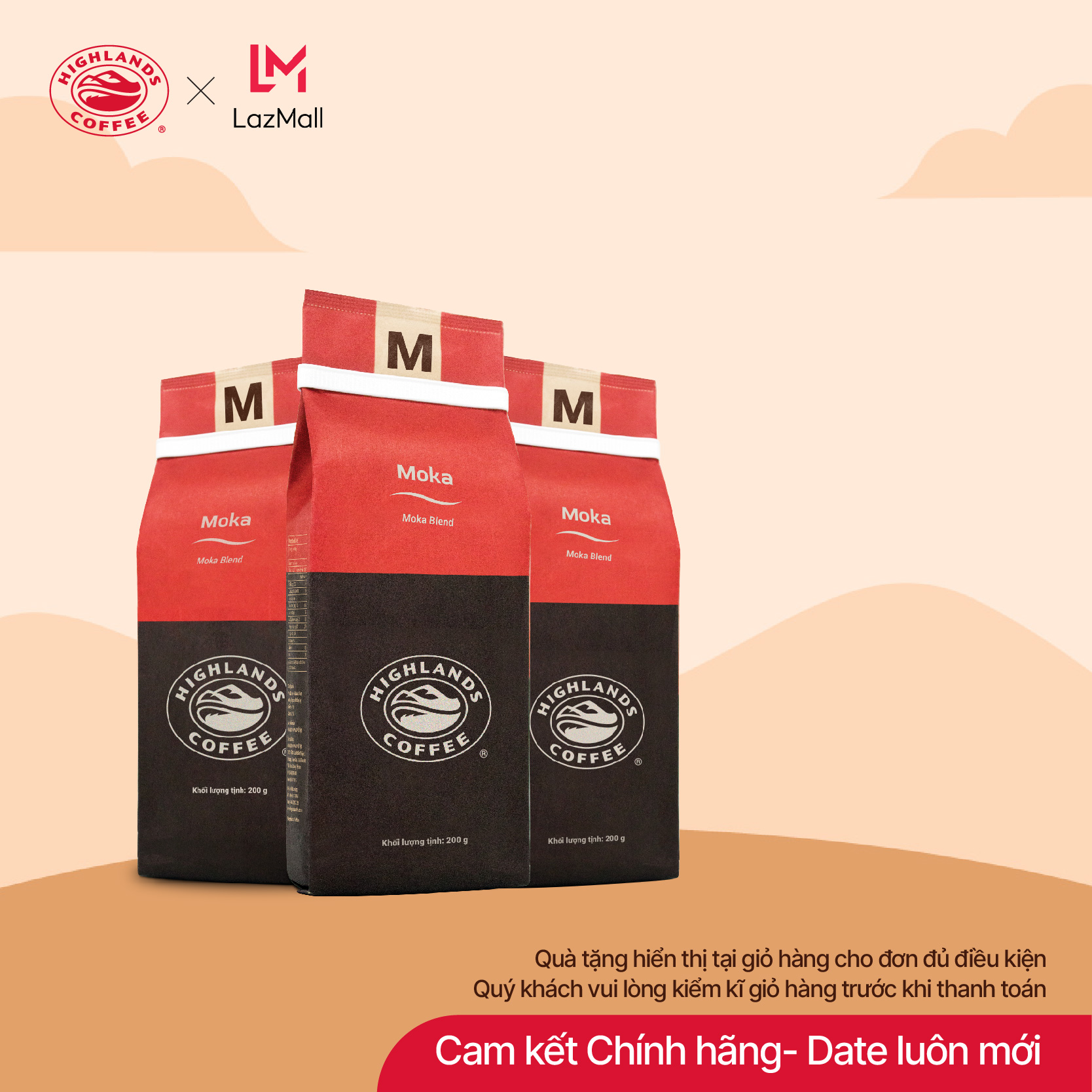 [Free 01 Highlands Stainless Steel Filter] Combo of 3 Moka Highlands Coffee Roasted and Ground Coffee 200g (Gift Included, Shown in the Cart, Please Check Carefully)