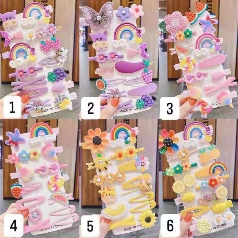 sét 14 kẹp tóc cho bé gái họa tiết kute