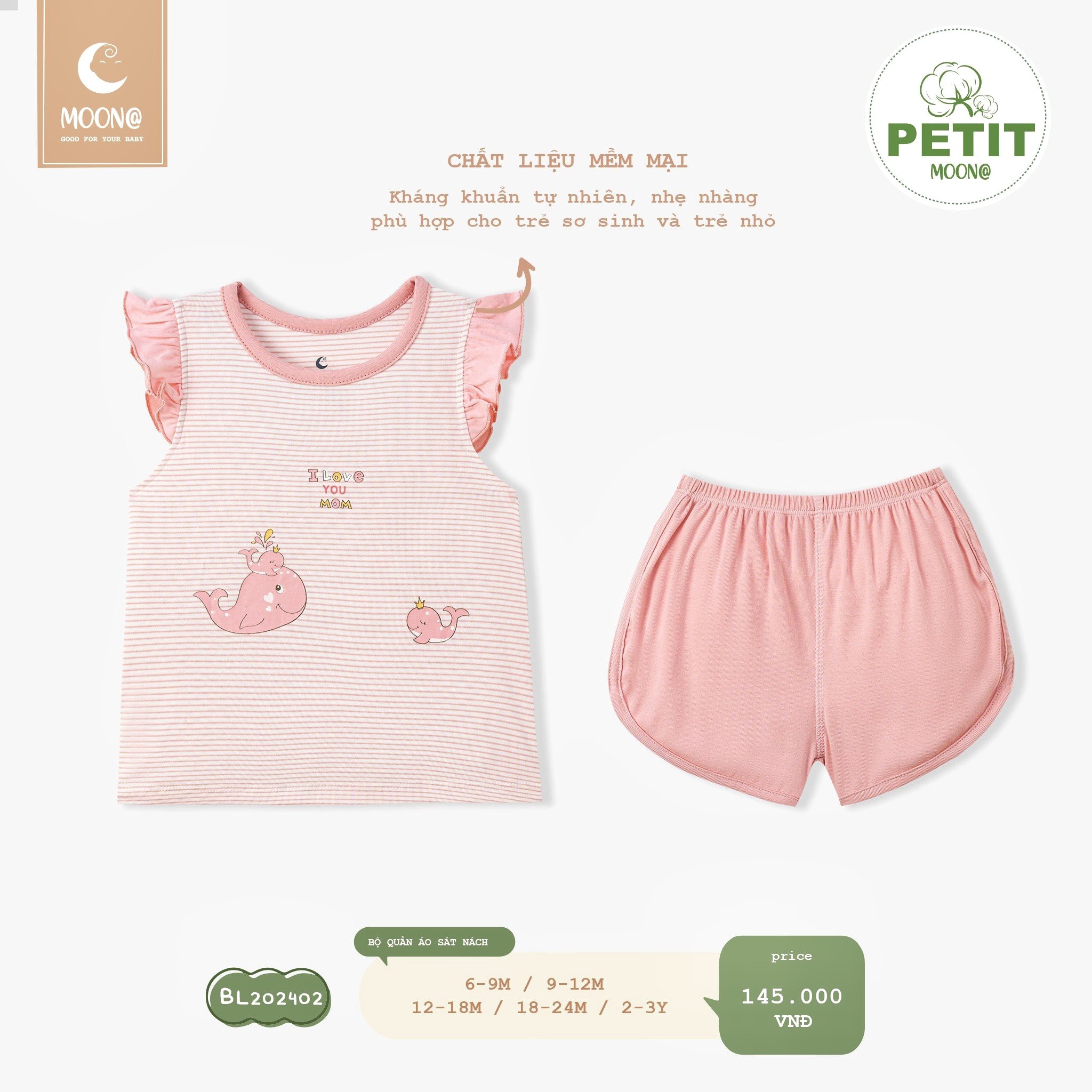 [MOON] Bộ ba lỗ moon chất petit cho bé trai/bé gái