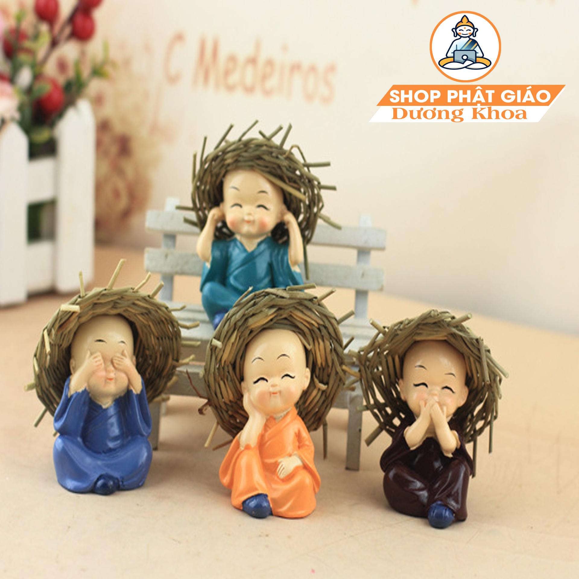Bán chạy - combo chú tiểu đội nón rơm - bộ tượng 4 điều không đội nón rơm