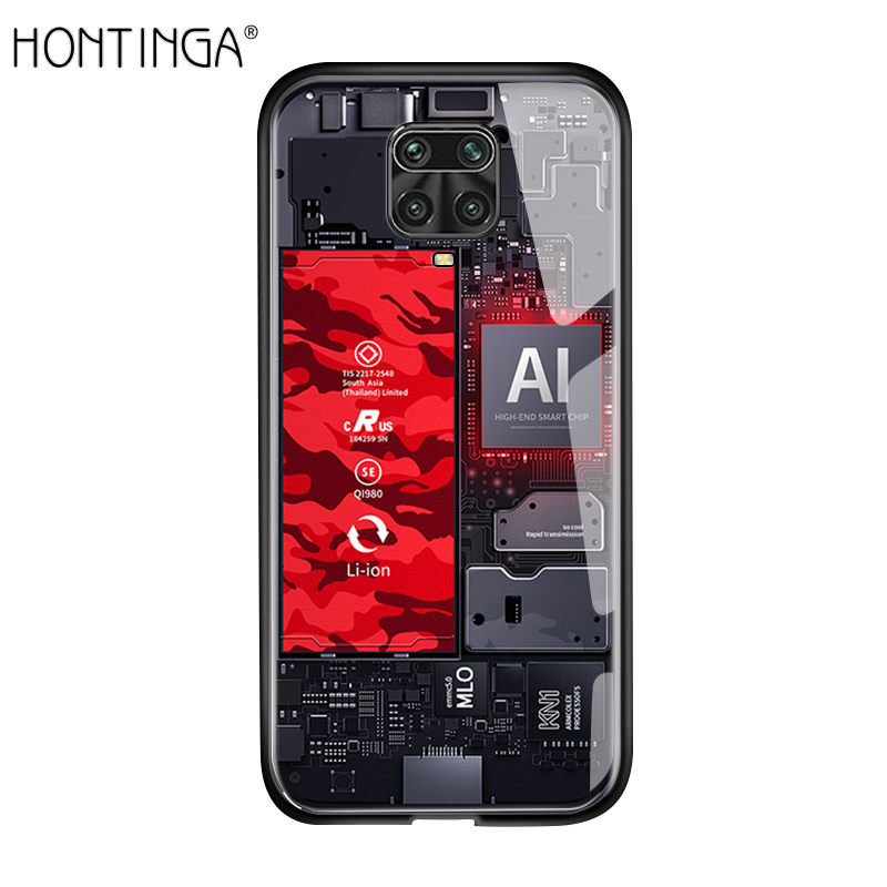 Hontinga For Xiaomi Redmi Note 9S Case Xiaomi Redmi Note 9 Pro Case Technology Circuit Board Explorer Exploration Theme Version Case Tempered Glass Back Cover Casing Handphone Case