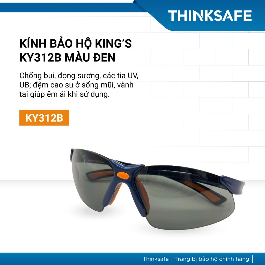 Kính bảo hộ Kings KY312 màu đen chống chói, chống tia uv, chống bụi đi đường Kính bảo vệ mắt - Thinksafe