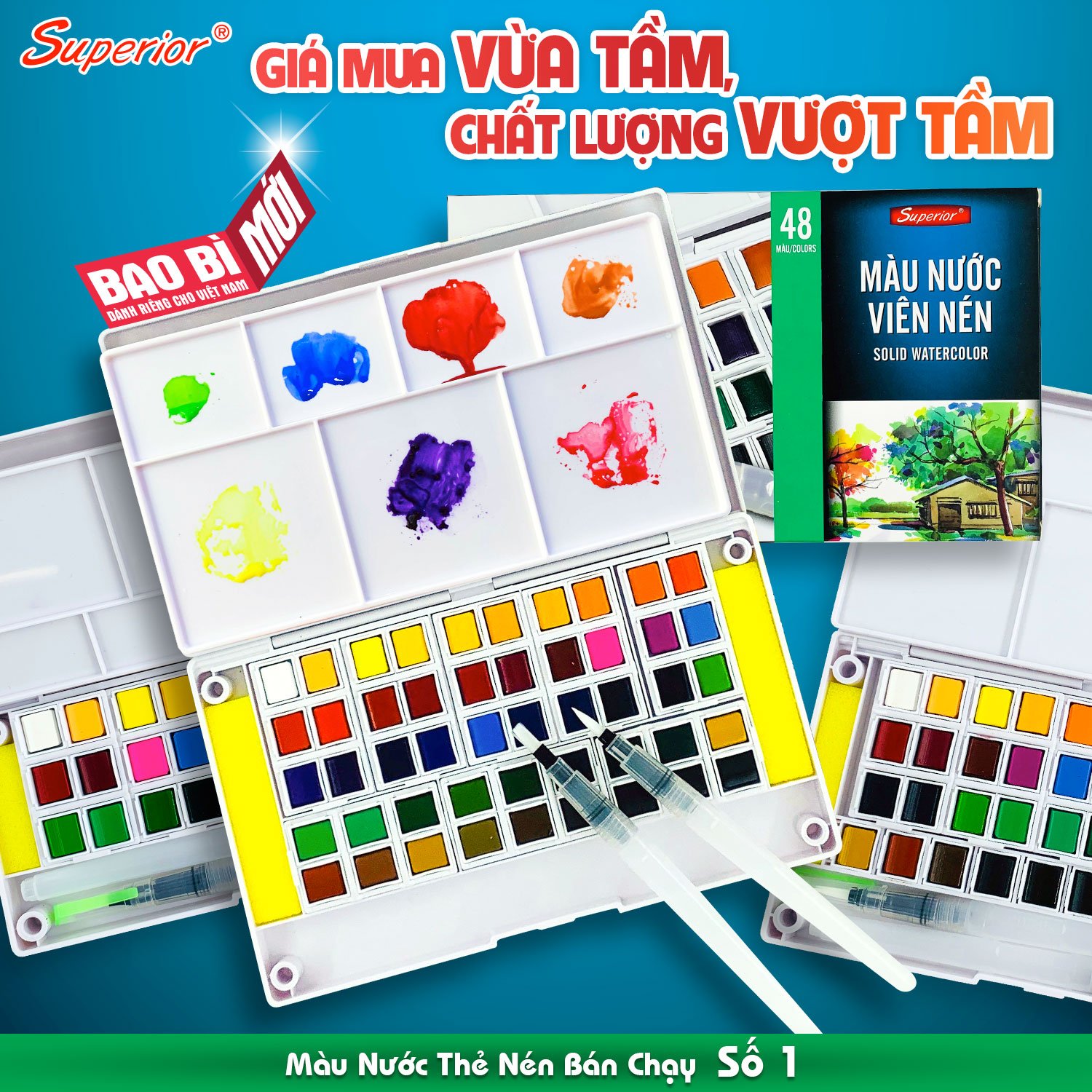 Hcm]Màu Nước Dạng Nén Superior 12/18/24/30/36/48 (Tặng Kèm Cọ Nước) |  Lazada.Vn
