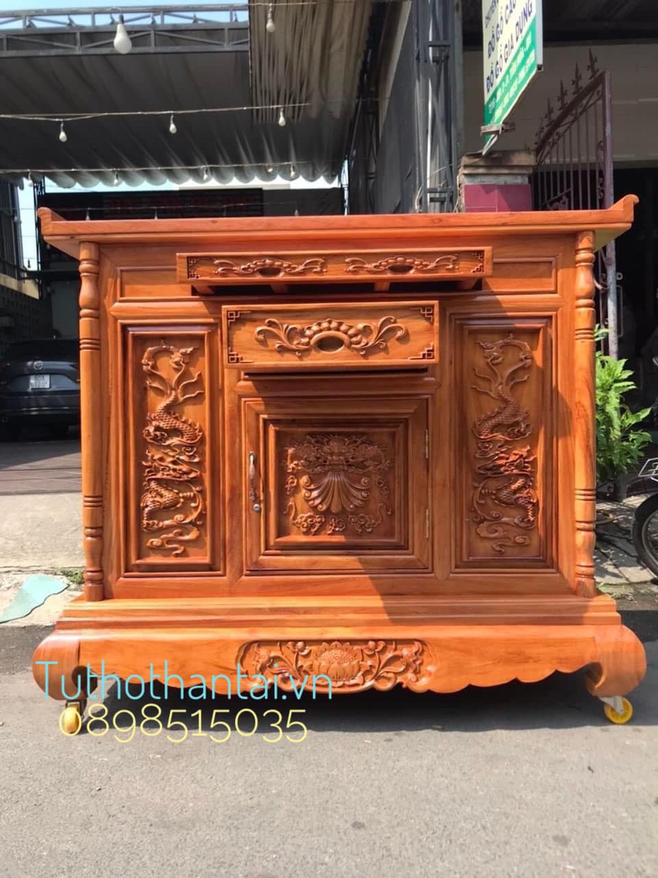 Tủ thờ gia tiên gỗ Gõ Đỏ 154cm. Hàng đặt cao cấp