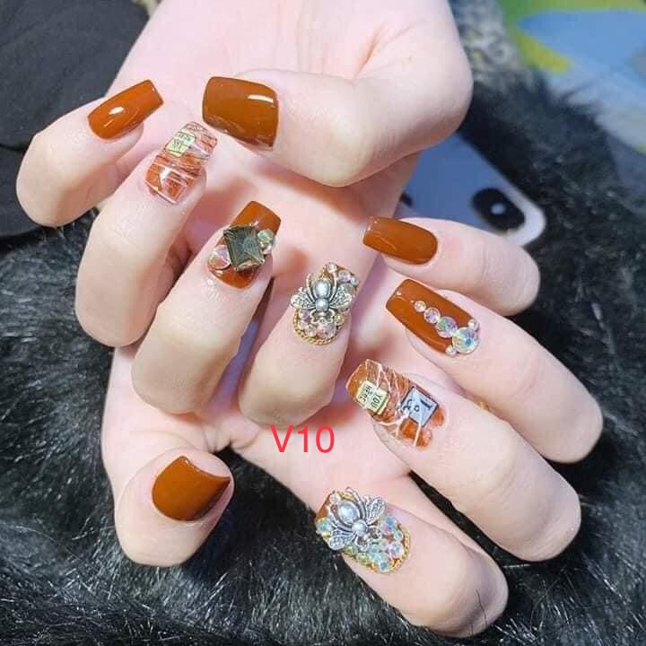 V10 - nail thiết kế- móng tay giả- bộ 24 móng kèm keo