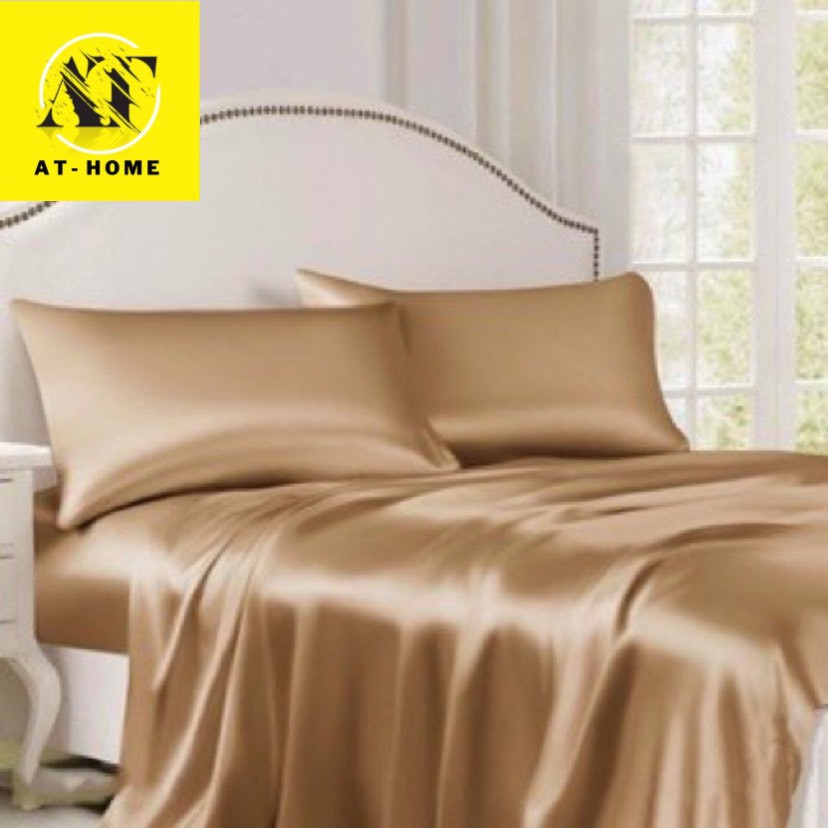 Drap giường ga giường lẻ phi lụa at home mát mịn - vàng đồng