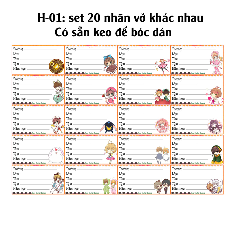Nhãn vở Thủ lĩnh thẻ bài SAKURA (set 20 nhãn vở)