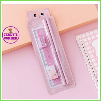 [ Sale Lớn] Bộ Combo Học Tập Xinh Xắn ( 2 bút chì, 1 cục gôm, 1 thước, 1 đồ chuốt)