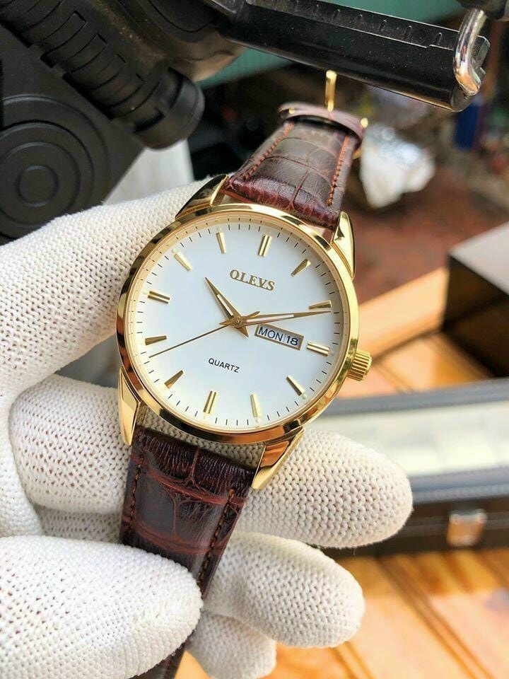 Đồng hồ olevs nam - size 40mm - lịch đôi - máy quartz - dây da.