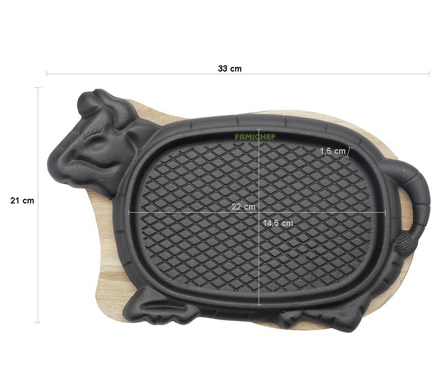 Bộ Chảo Gang Bò Bít Tết Size Lớn Kèm Đế Gỗ