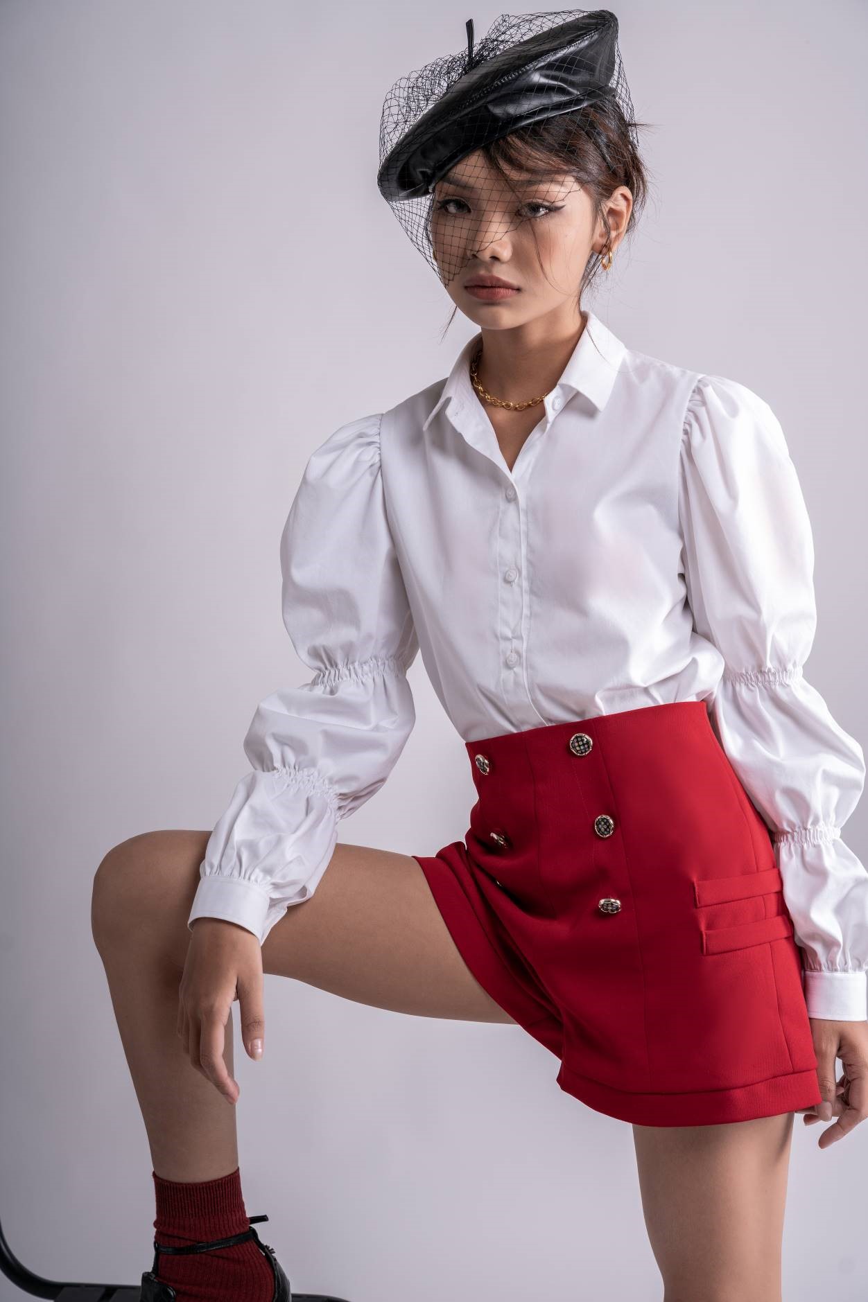 OLALASTUIO Quần short cạp cao đỏ Coiboy Short