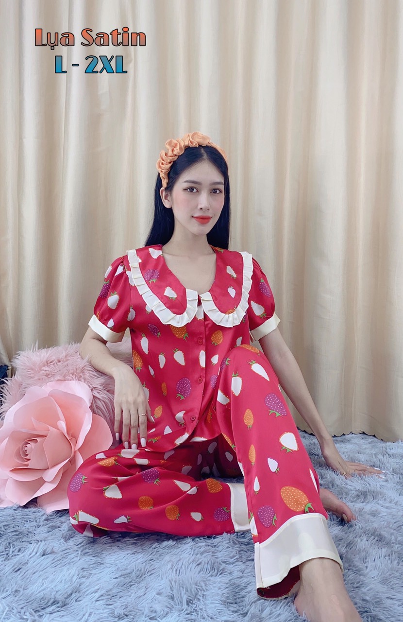 [HCM]Đồ Ngủ PIJAMA Phi Bóng Lụa Phối Cổ Nhún Bèo Dễ Thương Của Thời Trang Nữ