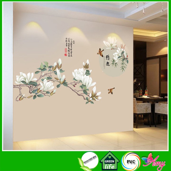 [HCM]Decal Dán Tường Hoa Mộc Lan Thủy Mặc Trang Trí Nhà Cửa Siêu Đẹp Sang Trọng Amyshop