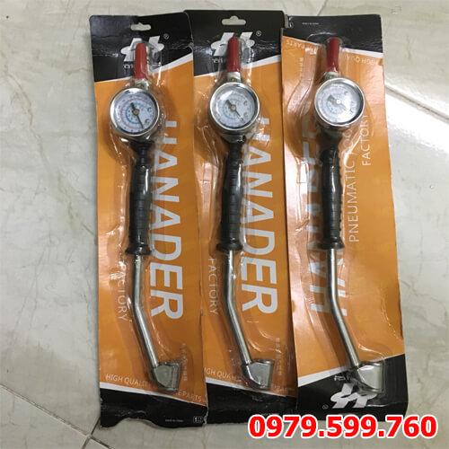 Tay bơm lốp cong, 2 đầu, có đồng hồ