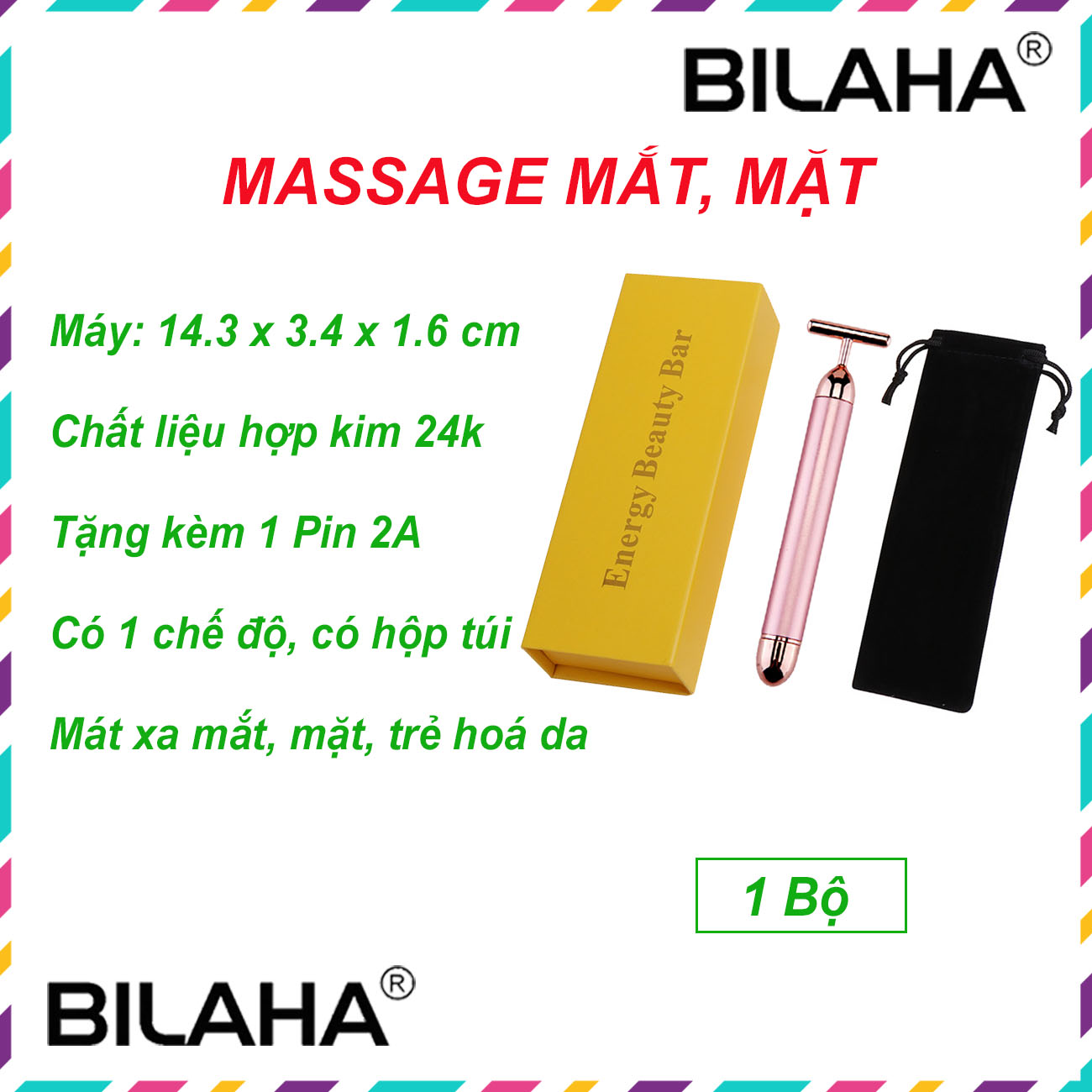 Máy Massage Mặt Vline Cầm Tay Hợp Kim Black 24k rung giảm thâm mắt đa vị trí toàn thân