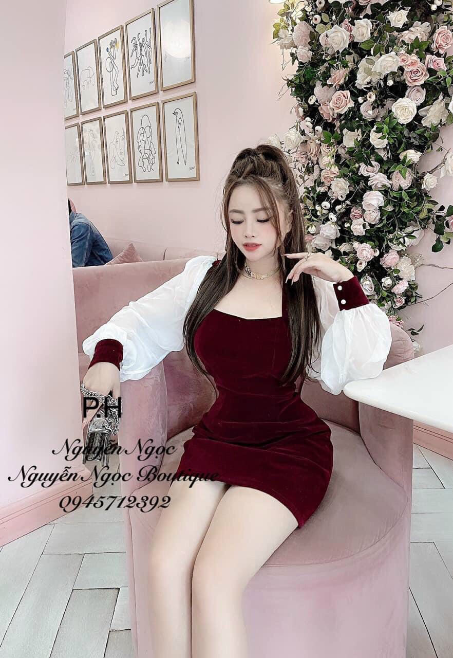 Đầm body phối tay dài phồng=MTB#damnu