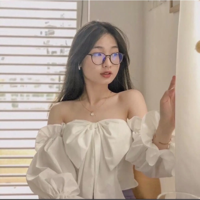 Áo nơ xinh tay phồng cực chất / áo bẹt vai nơ to / áo tay bồng a30