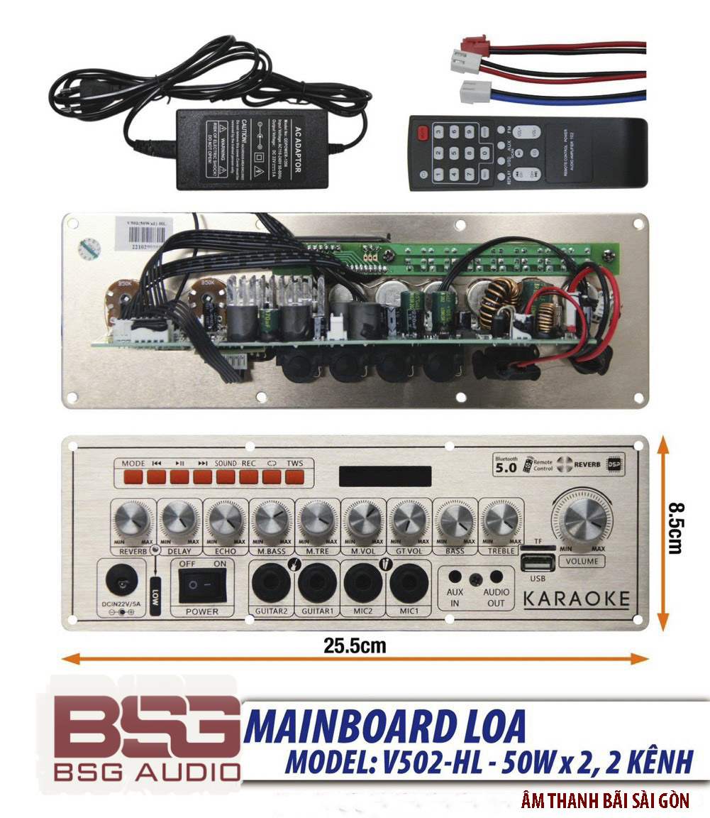 BO MẠCH LOA XÁCH TAY MINI ECHO REVERB 50W X2 (nút nhôm)
