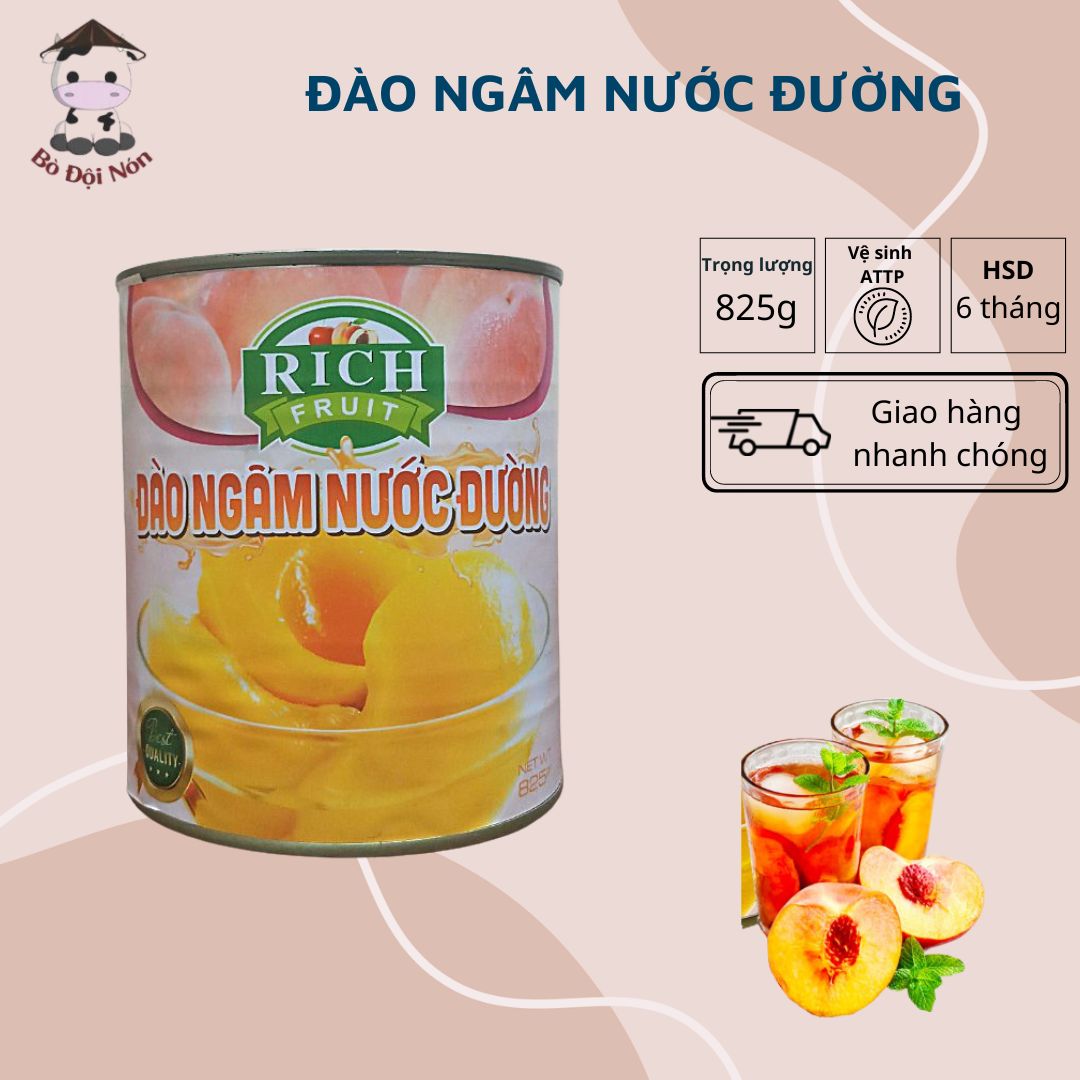 Đào ngâm nước đường rich fruit lon 825g