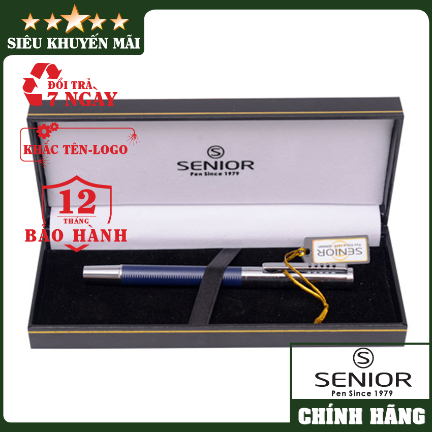 Bút ký dạ bi cao cấp Senior 581RBL_Bút ký thân xanh cài bạc_Bút ký chính hãng_Bút ký khắc tên theo yêu cầu