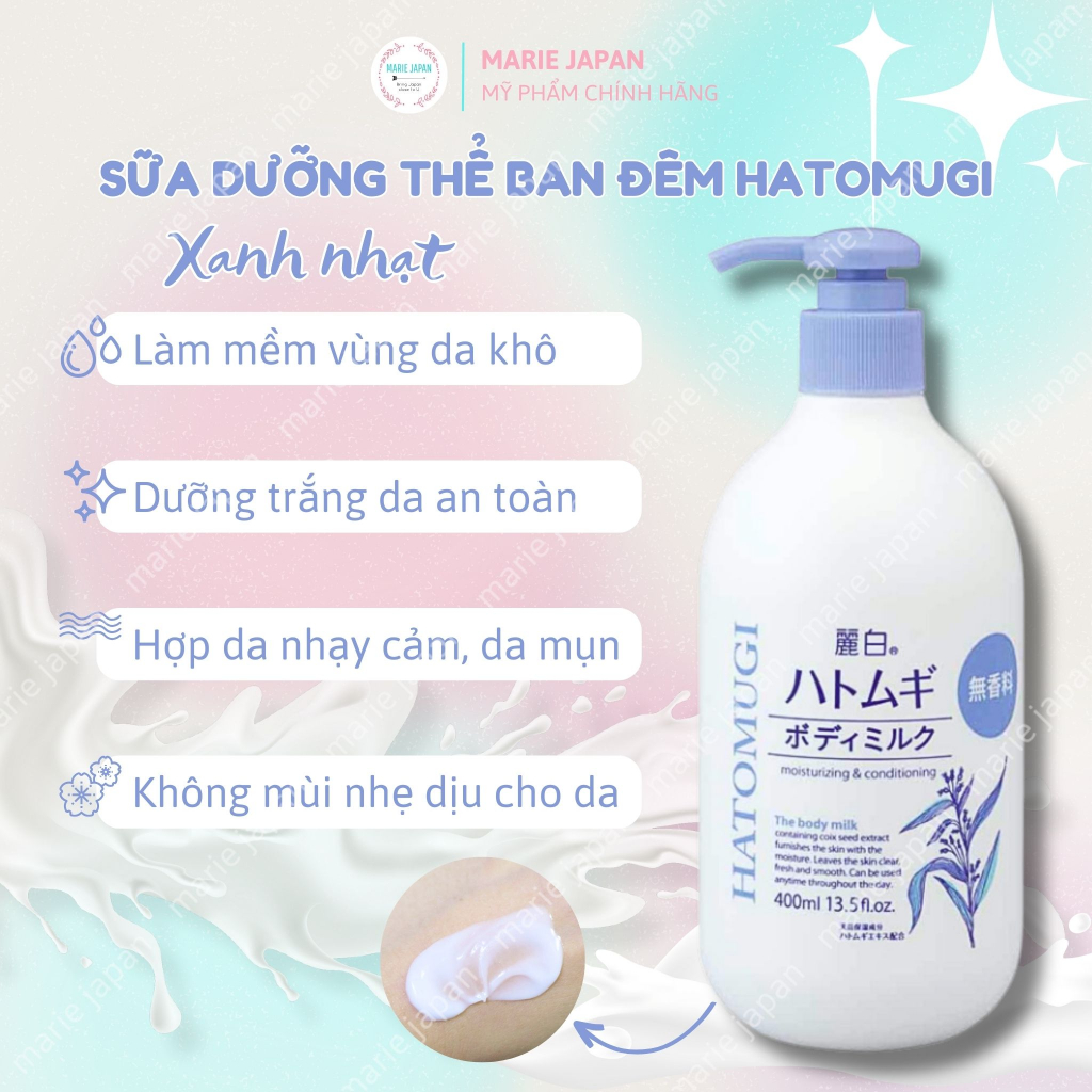 Sữa Dưỡng Thể Trắng Da Ban Đêm Hatomugi 400ml Body Milk Nhật Bản