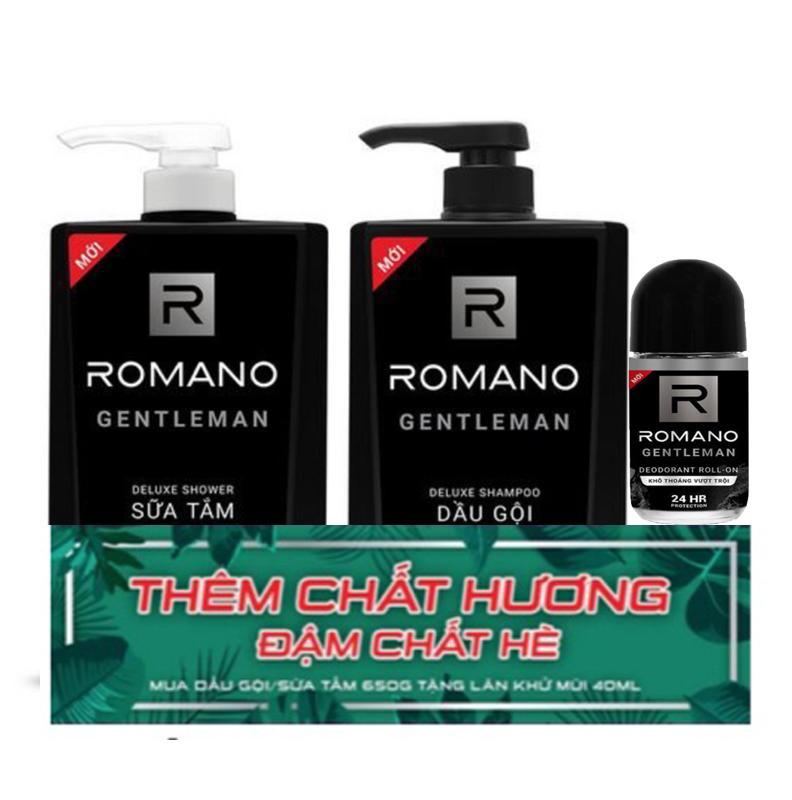 Combo dầu gội và sữa tắm Romano Gentlemen 650g*2 tặng kèm lăn khử mùi 40ml nhập khẩu