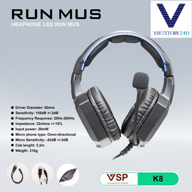 Tai nghe vsp k8 led gaming