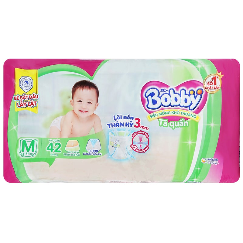 Tã quần Bobby siêu thấm size M(6-11kg) 42 miếng