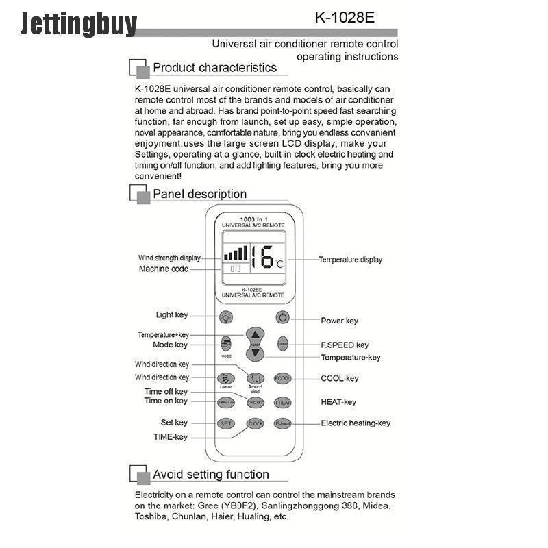 Điều Khiển Từ Xa Jettingbuy, Màn Hình LCD Kỹ Thuật Số AC Không Dây, Dùng Cho Điều Hòa Không Khí, K-1028E