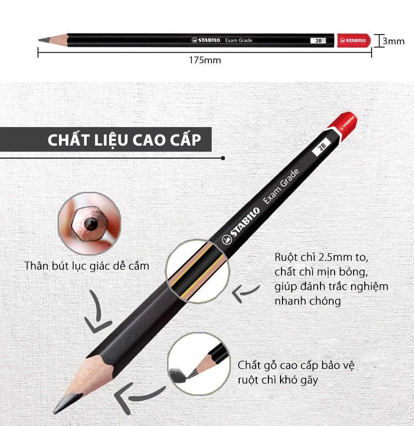 Bút chì gỗ STABILO Exam Grade 288 nét 2B/HB