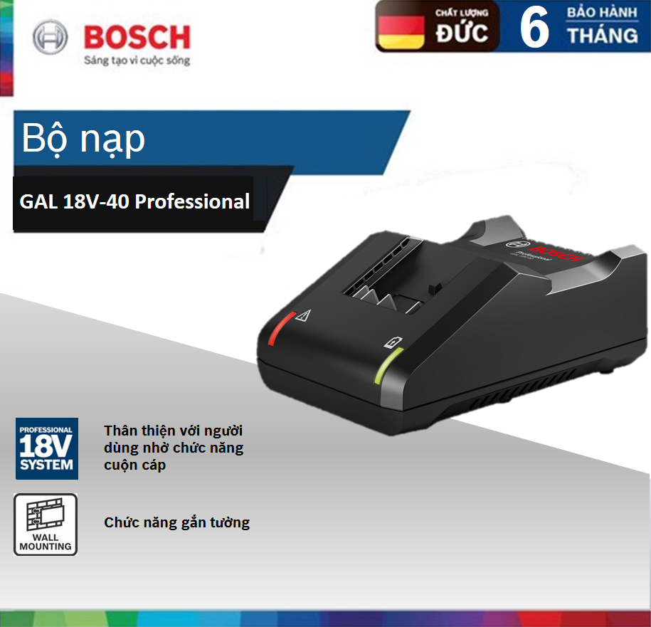 Sạc nhanh Bosch GAL 18V-40 (14.4V, 18V)