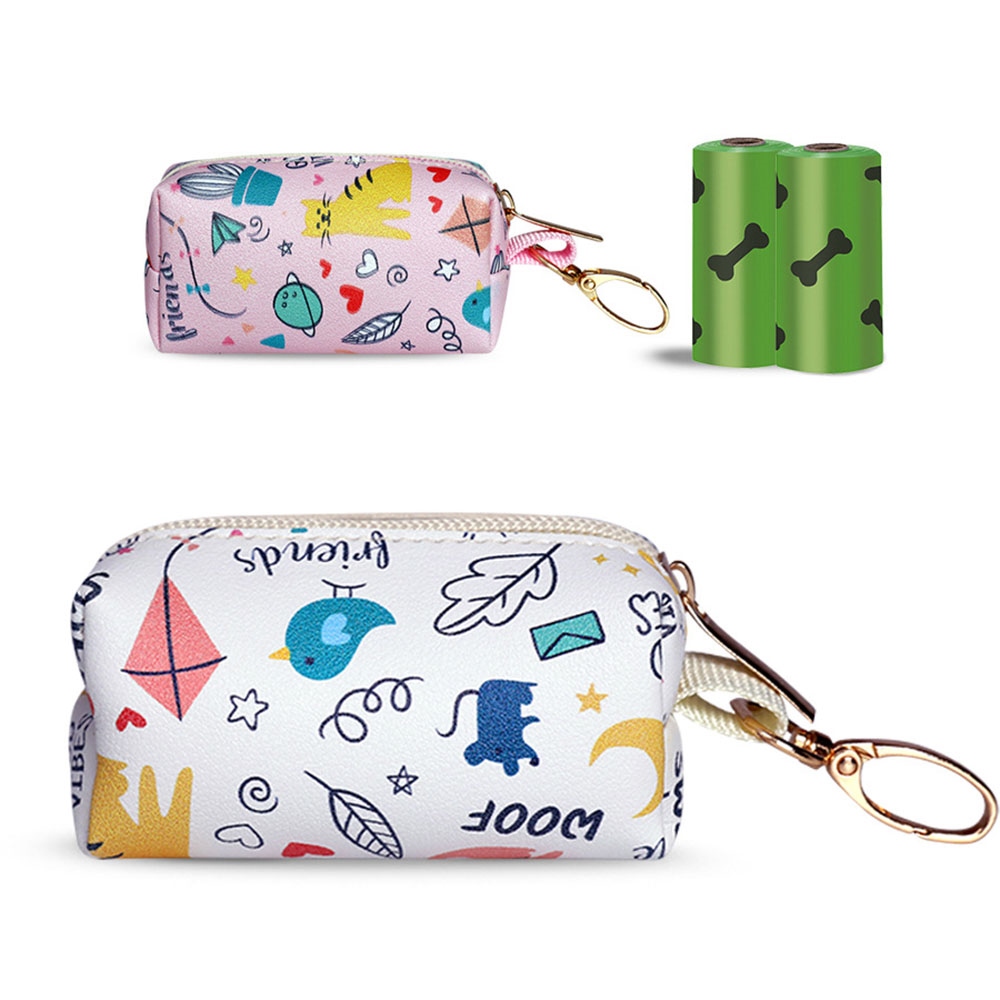CW Travel Portable Dog Poop Bag Dispenser Leather Pick Up Holder Waste