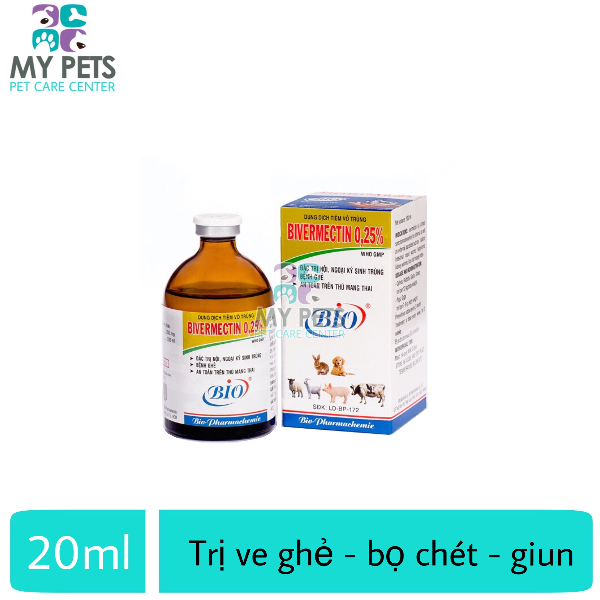 Thuốc tiêm trị ve ghẻ bọ chét cho chó - Bio Bivermectin 0.25% (20ml)