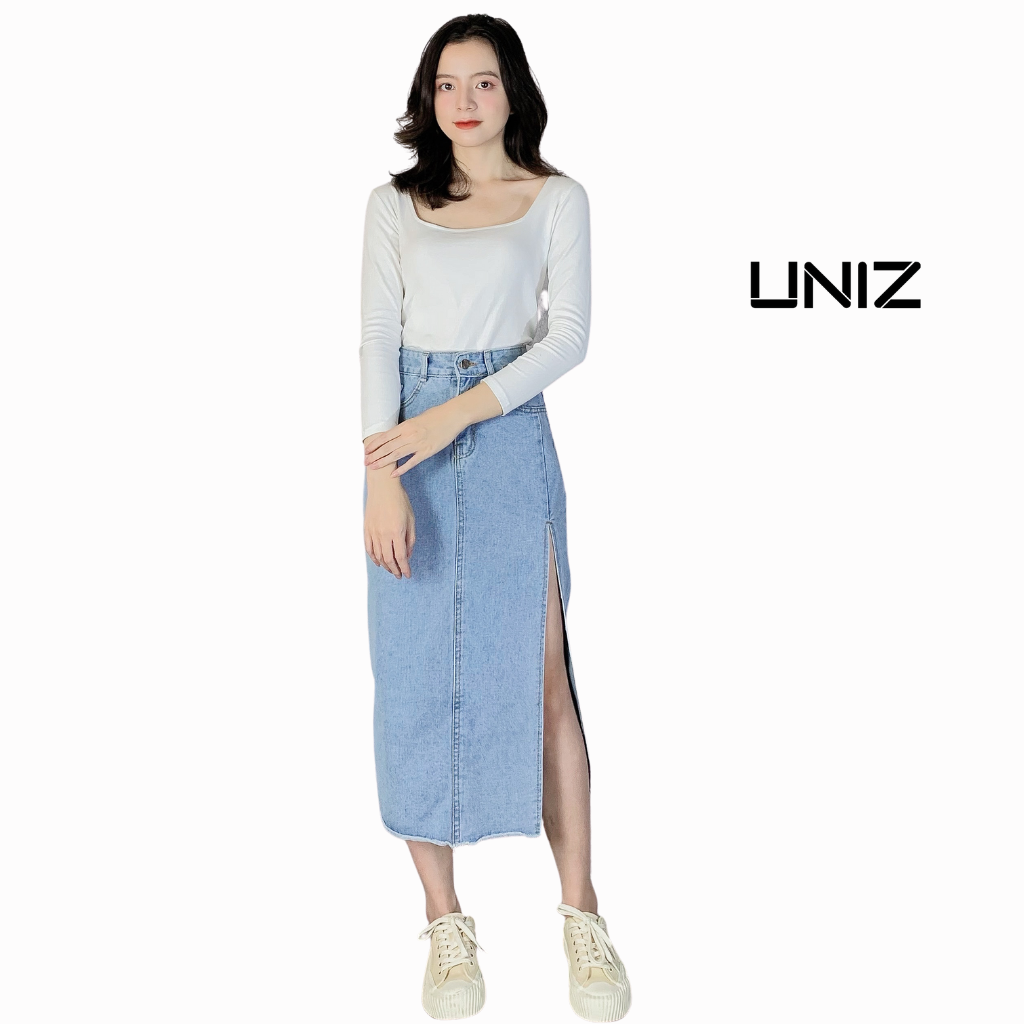 chân váy jean xẻ UNIZ