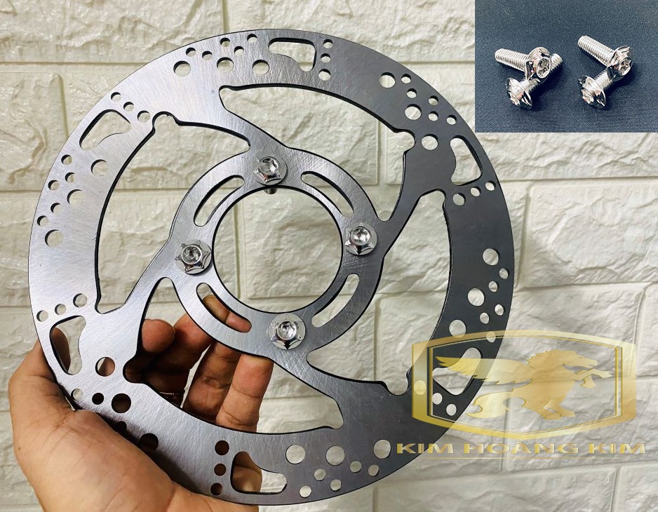 Đĩa thắng Phay CNC bước chân tặng kèm 4 ốc SALAYA inox 304 gắn xe máy Sirius,Exciter,Wave,Blade,RSX...