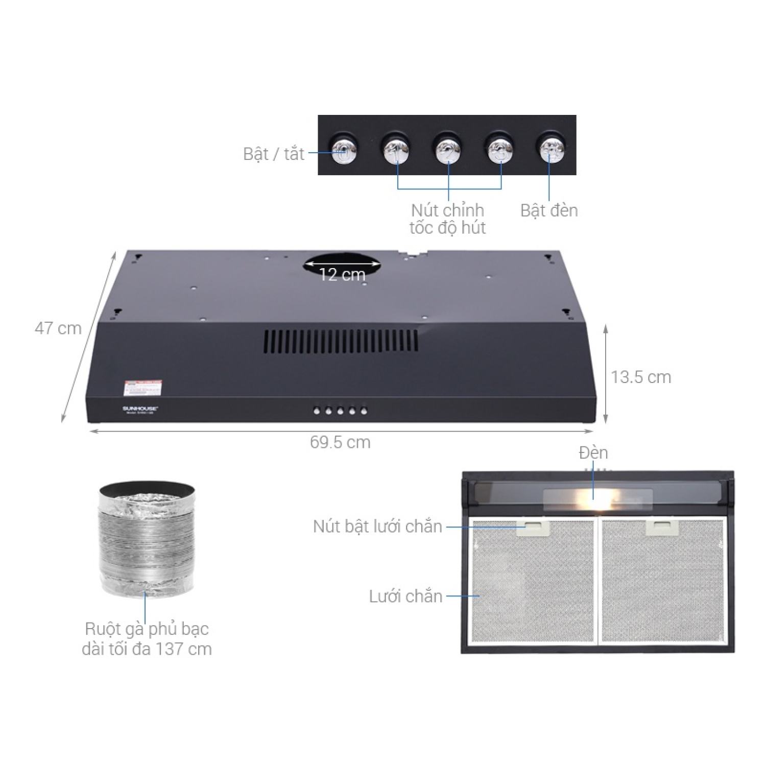 Máy hút mùi Sunhouse SHB6118B