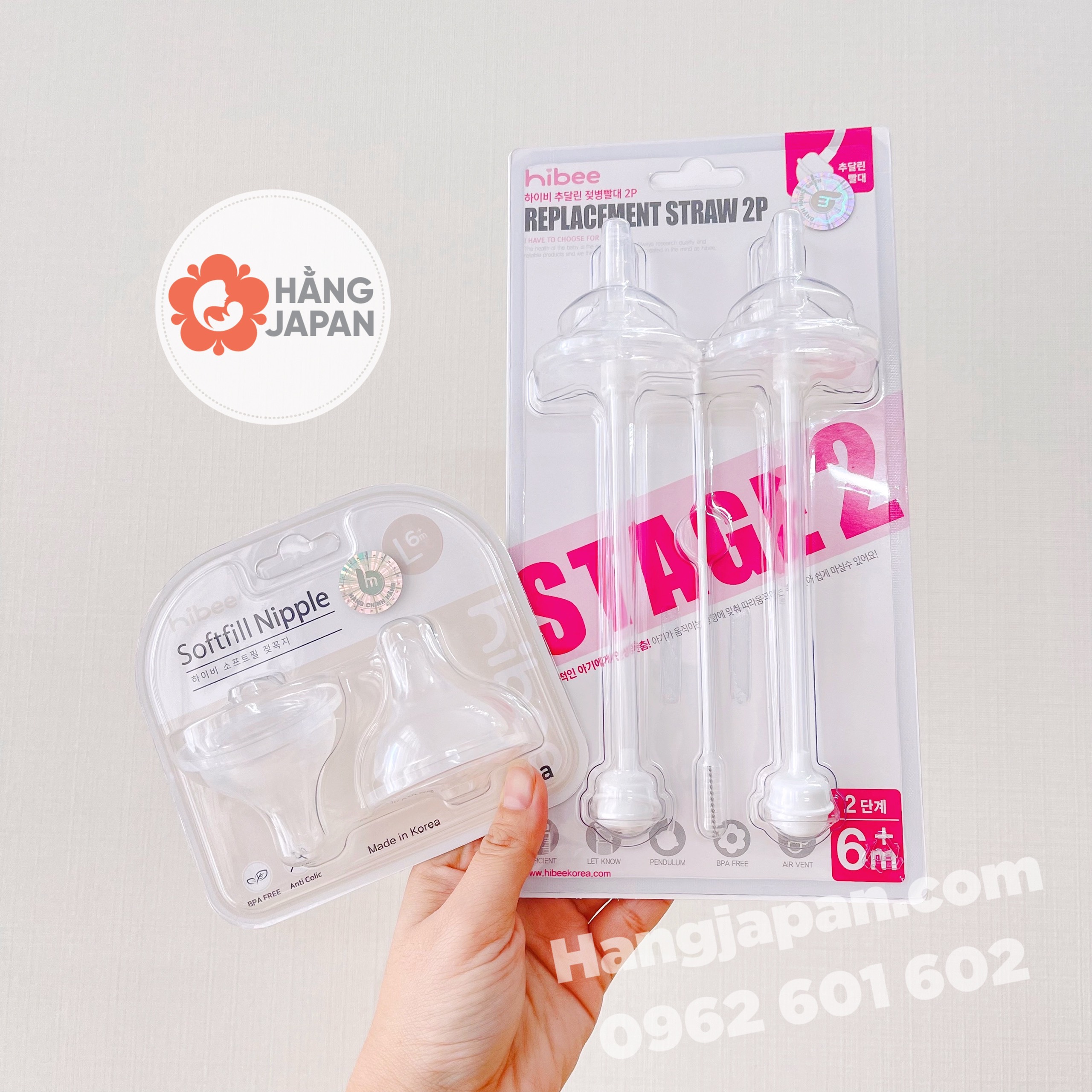 Set 2 Núm ti và ống hút bình Hibee - Hàn Quốc