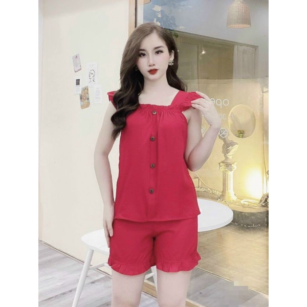 Bộ Sooc Trơn Chất Đũi Tơ Có Đính Cúc