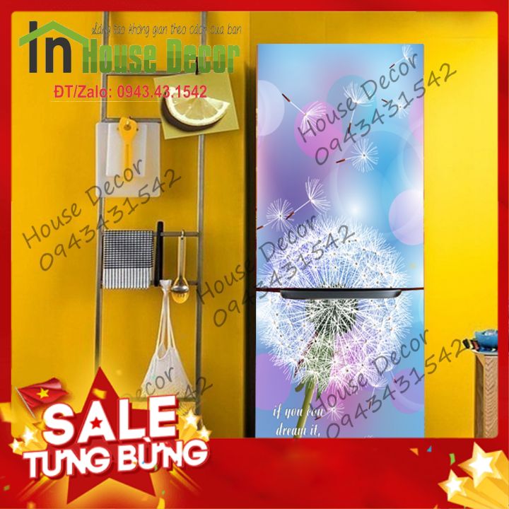 Tranh Dán Tủ Lạnh Chống Thấm Nước - Chất Liệu Decal Bóc Dán - Phù Hợp Mọi Loại Tủ - Bồ Công Anh Bay - Decal dán tủ lạnh kệ tường tủ quần áo, decal dán, giấy dán, trang trí nội thất, giấy dán nội thất, trang trí nhà cửa