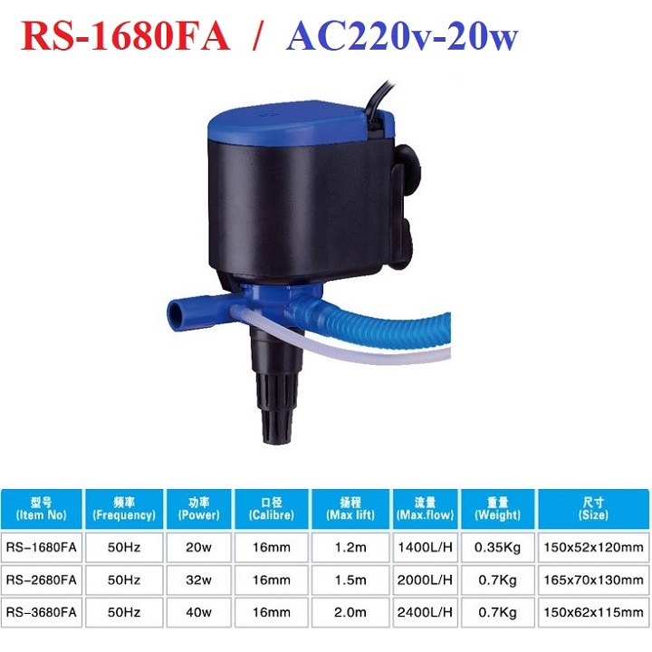Bơm chìm hồ cá 3 trong 1 20w, 32w và 40w