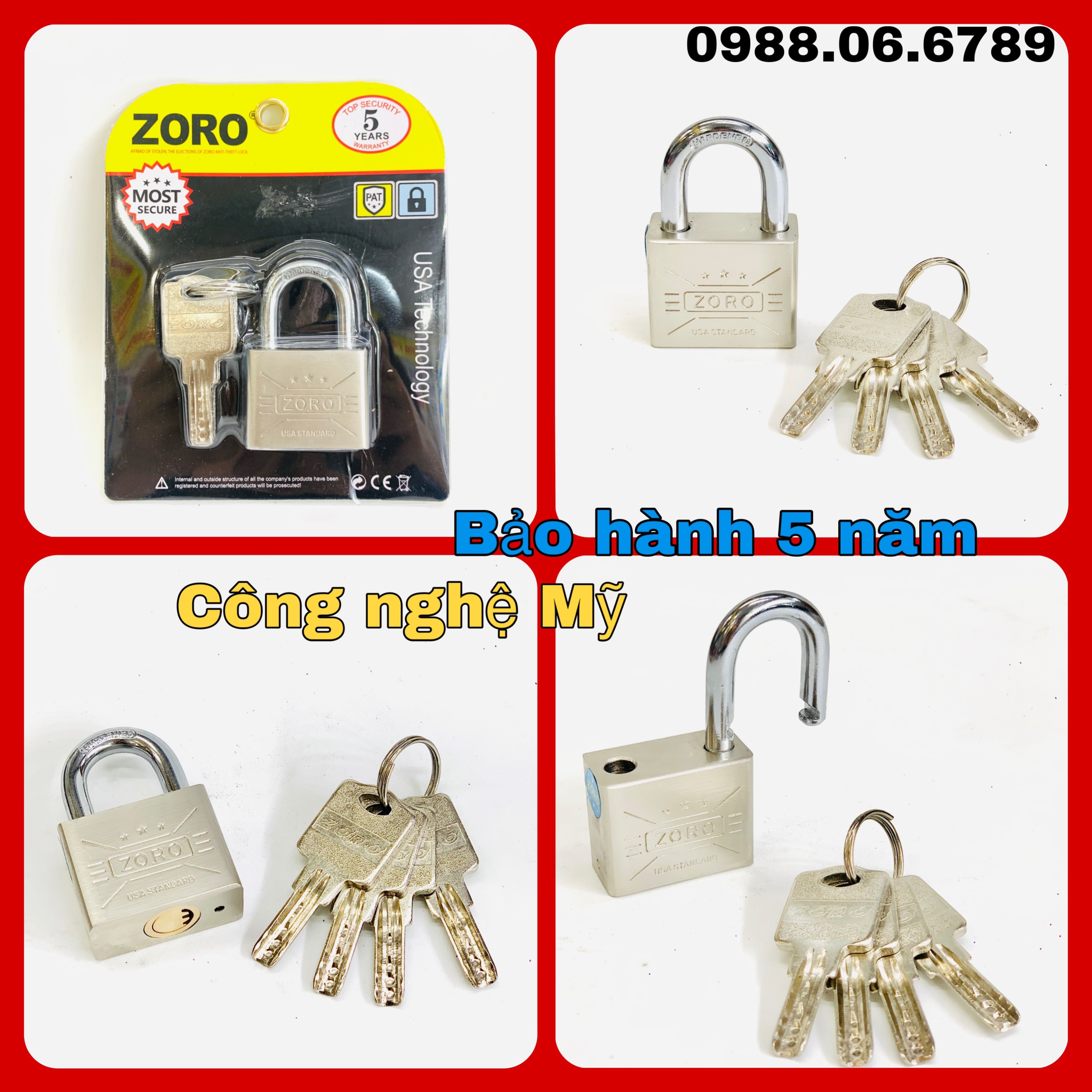 Ổ khóa ZORO 4 phân ,chìa muỗng ⚡chính hãng⚡ ổ khóa chống trộm cao cấp công nghệ Mỹ - ổ khóa cửa nhà chống rỉ sét,chống nước, bảo hành 5 năm