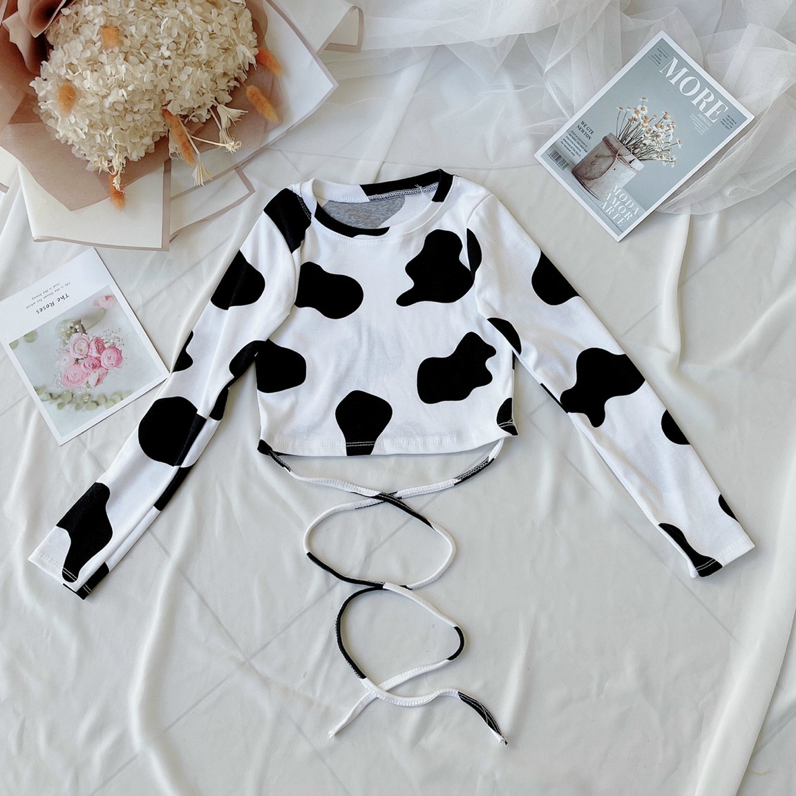 [HCM]Áo Croptop Màu Bò Sữa Quấn Bụng