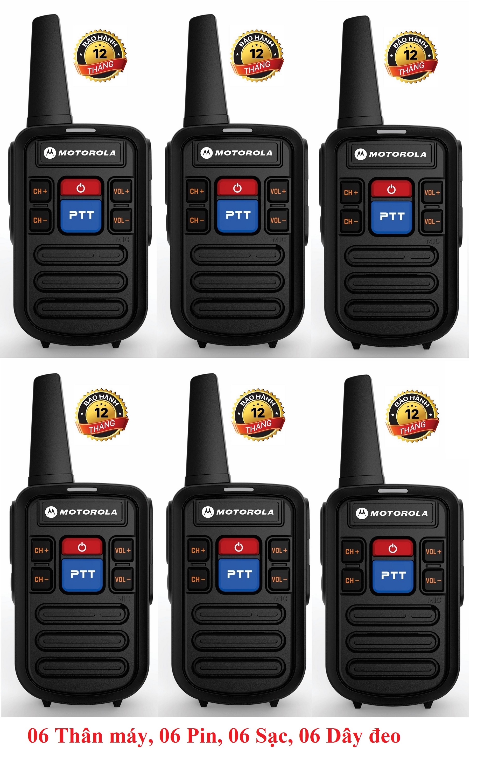 Bộ 6 Bộ đàm Mini Chất lượng khủng Motorola GP800 (2 Phím Bấm PTT, Sạc Type C Tiện Dụng)