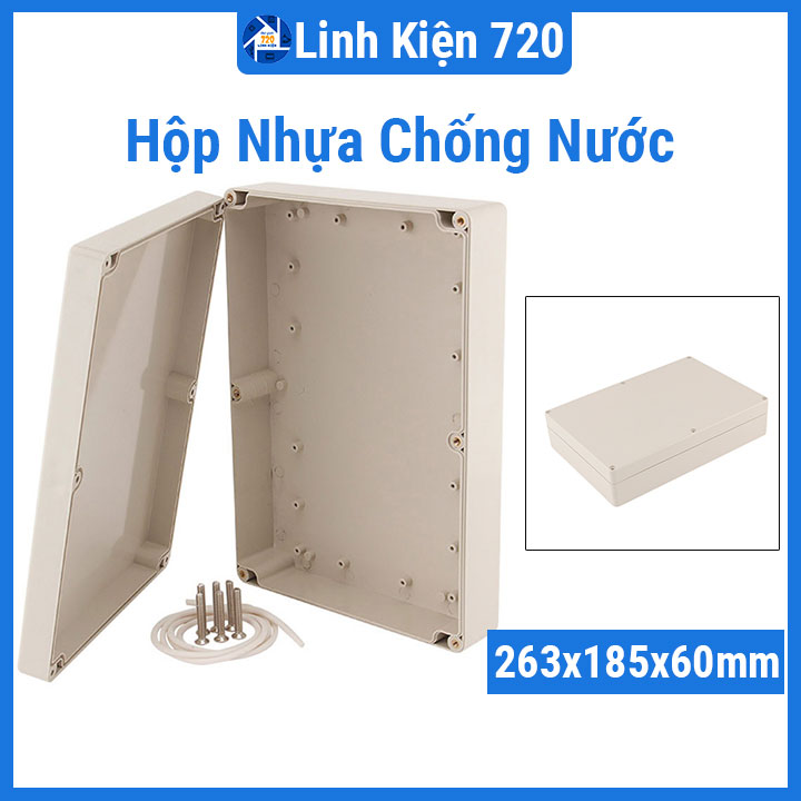 Hộp nhựa điện tử 263x185x60mm chống nước không tai đựng bảng mạch điện kỹ thuật